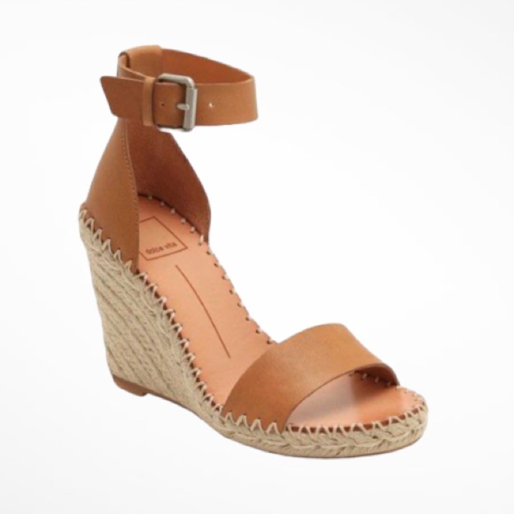 DOLCE VITA NOOR COGNAC ESPADRILLE WEDGE SANDALS SIZE 9.5